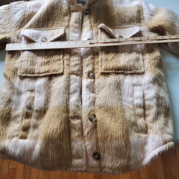 American Eagle Terry Lined Coat Tan Tartan Plaid Button Up Cozy Grunge Outdoor - Picture 5 of 12